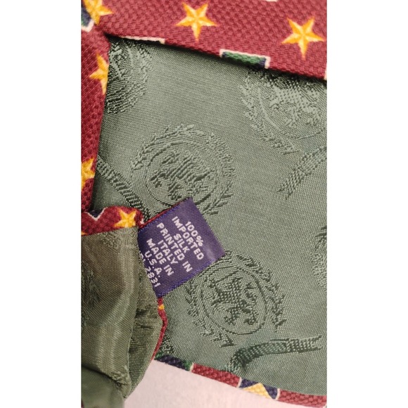 Tommy‎ Hilfiger Tie Silk Geometric Stars 4" x 58" Rust, Yellow, Navy Blue, Green - Picture 4 of 4